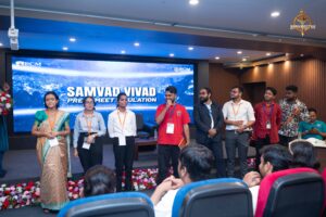 Students roleplaying public figures during Samvad Vivaad at Brahmastra, India’s best college festival stage event.