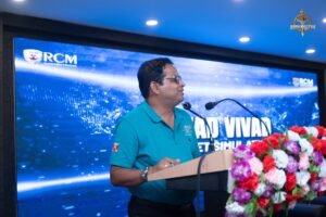 Judge addressing audience during Samvad Vivaad at Brahmastra, a top college festival in India.