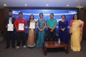 Faculty and judges with Samvad Vivaad winners holding certificates at Brahmastra, top college festival in India.