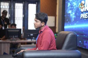 Student as public figure on stage during Samvad Vivaad at Brahmastra, best college festival in India event