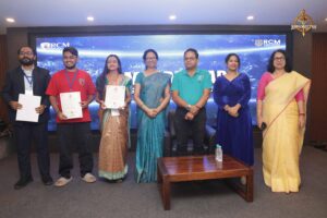 Faculty and judges with Samvad Vivaad winners holding certificates at Brahmastra, top college festival in India.