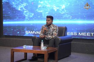 Student enacts public figure during Samvad Vivaad at Brahmastra, a top college festival in India 2025.