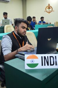 Participant working on diplomatic resolutions during Vishwa Tark Vitark at Brahmastra, India’s best college festival.