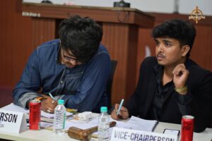 Judges observing participants at Vishwa Tark Vitark MUN during Brahmastra, the best college festival in India.