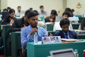 Participants answer during Vishwa Tark Vitark at Brahmastra, the best college festival in top management college in India.