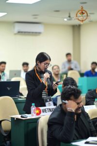 Student passionately representing their country during MUN debate at Brahmastra, the top college festival in India.