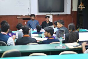 Judges addressing delegates during Vishwa Tark Vitark at Brahmastra, India’s best college festival, RCM Bhubaneswar.