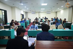 Participants and judges at Vishwa Tark Vitark, a vibrant MUN event during Brahmastra college festival in India.