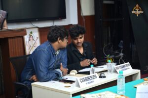 Judges discussing during Vishwa Tark Vitark at Brahmastra, top college festival by RCM India.