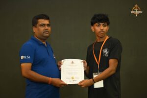Certificate distribution ceremony at Brahmastra 2025 Kurukshetra Arm Wrestling event, participants receiving awards from organizers.