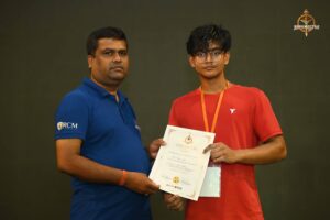 Certificate distribution ceremony for participants of Brahmastra 2025 Kurukshetra Arm Wrestling event, showing officials handing over certificates.