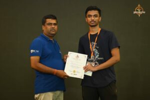 Certificate distribution ceremony for participants at Brahmastra 2025 Kurukshetra Arm Wrestling event, with organizers handing out certificates.