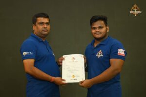 Certificate distribution ceremony for participants at Brahmastra 2025 Kurukshetra Arm Wrestling event held at RCM Bhubaneswar.