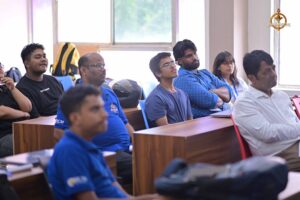 Judges and students observe creative project presentations at Brahmastra, India’s top college festival, MetaWeb hackathon.
