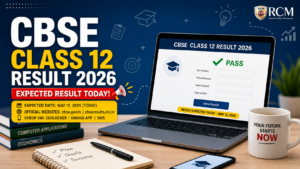 CBSE Class 12 Result 2026 expected today banner with laptop showing online result portal, DigiLocker updates, and official result links.