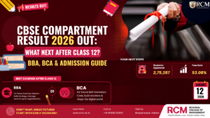 CBSE Compartment Result 2026 guide showing BBA, BCA, college admission, and career options after Class 12.