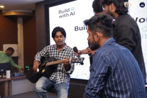 Group of students singing together at workshop activity