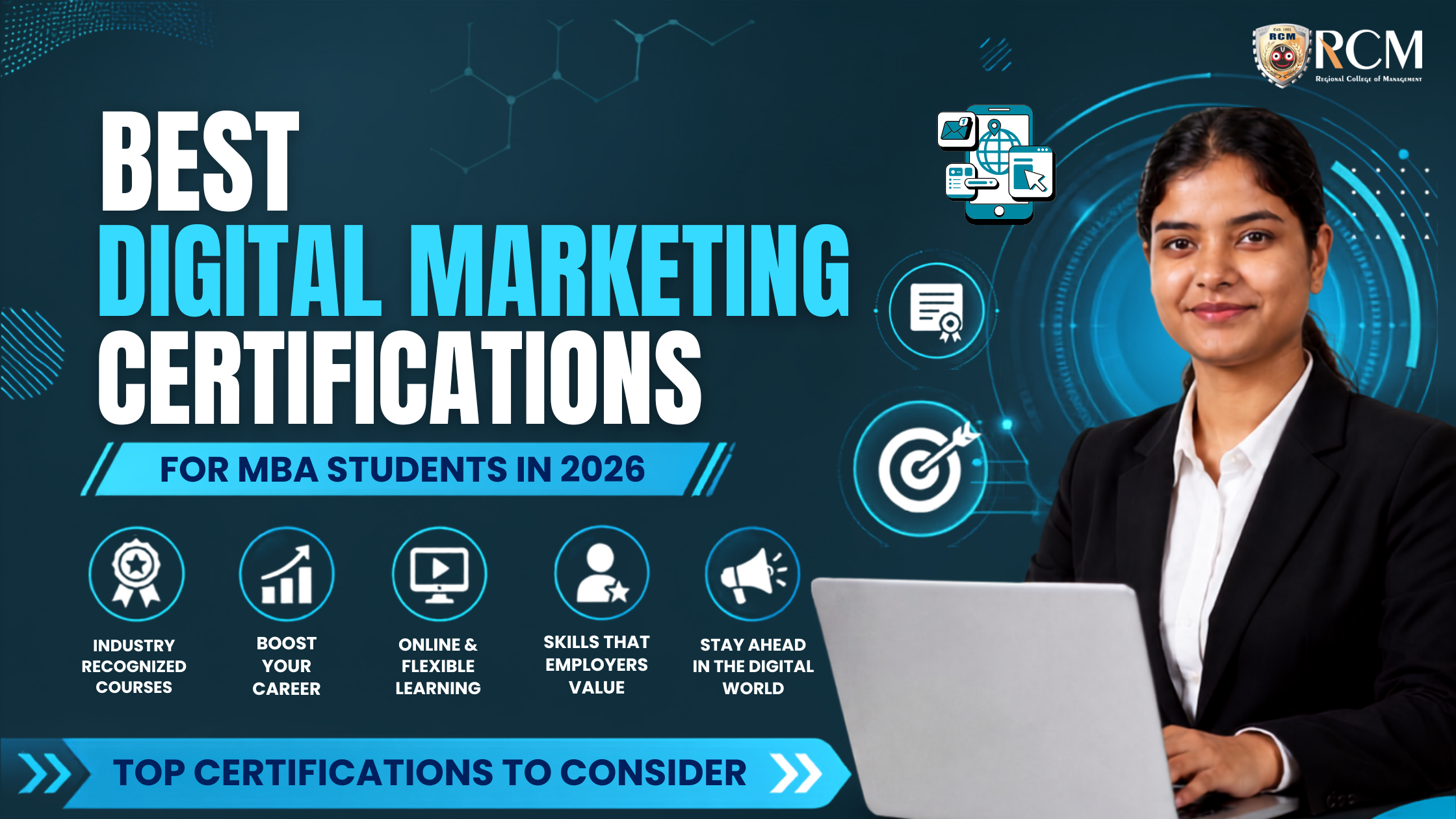 MBA students earning digital marketing certifications in Google Ads, Meta, analytics, SEO, AI tools, and performance marketing.