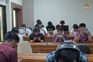 Students competing in BGMI esports tournament at RCM’s Kurukshetra event during Brahmastra 2025