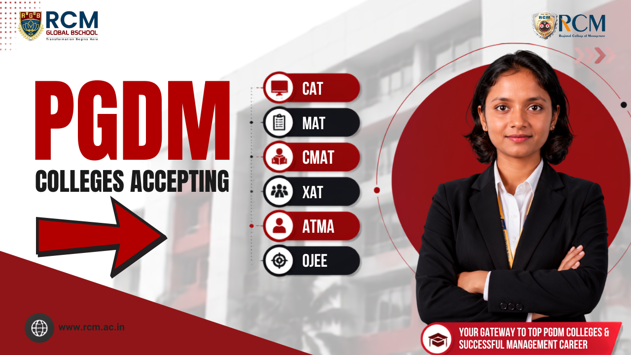 PGDM colleges accepting CAT MAT CMAT XAT ATMA OJEE scores for management admissions across India 2026