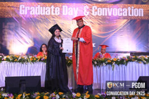 Graduate receiving certificate on stage, "Graduate Day & Convocation 2K25" banner visible.