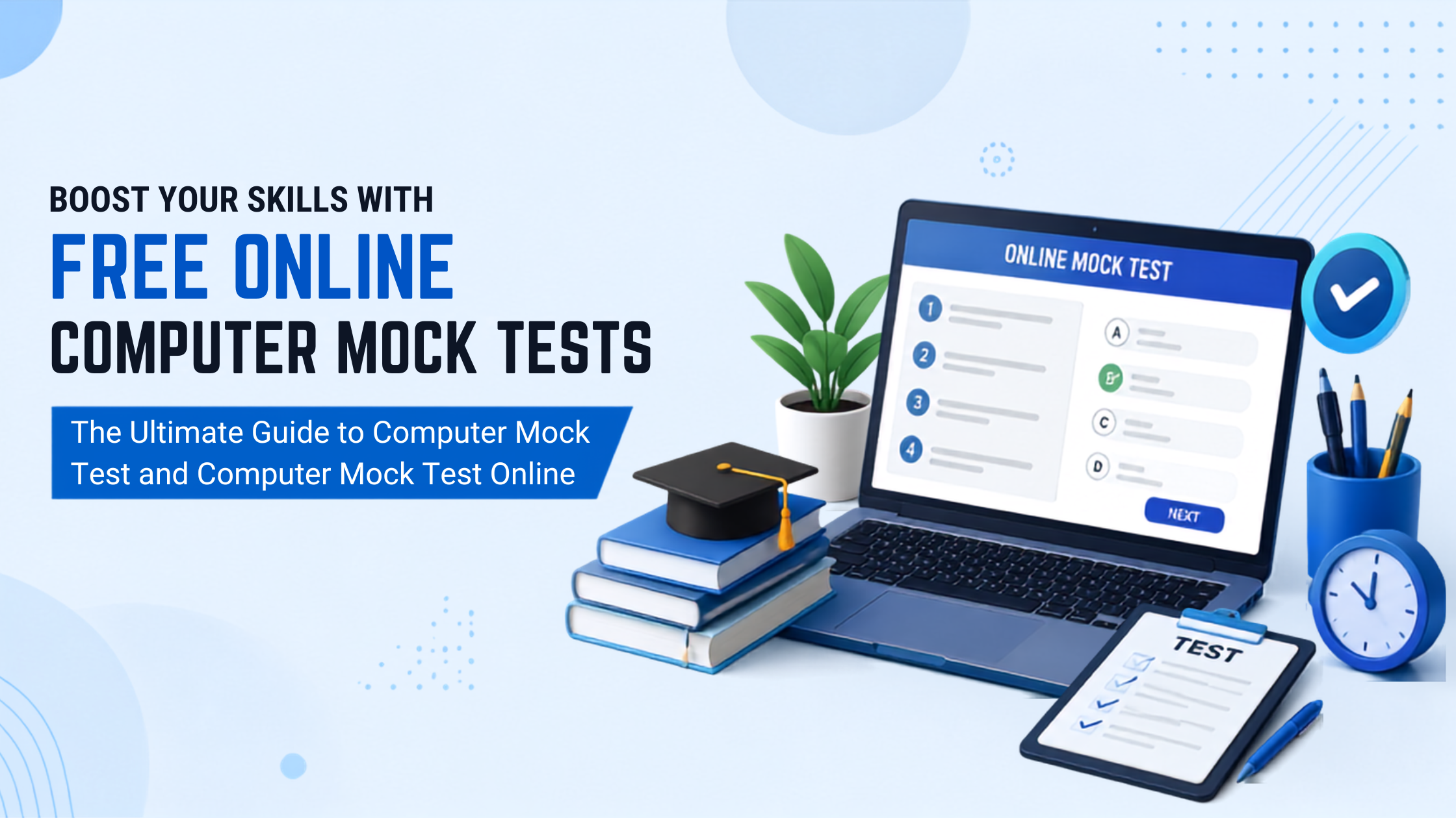Students taking computer mock tests online to improve technical knowledge, accuracy, speed, confidence, and exam preparation skills.