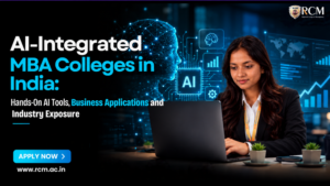 AI-integrated MBA colleges in India combining artificial intelligence, business analytics, management education, technology, and practical industry skills.