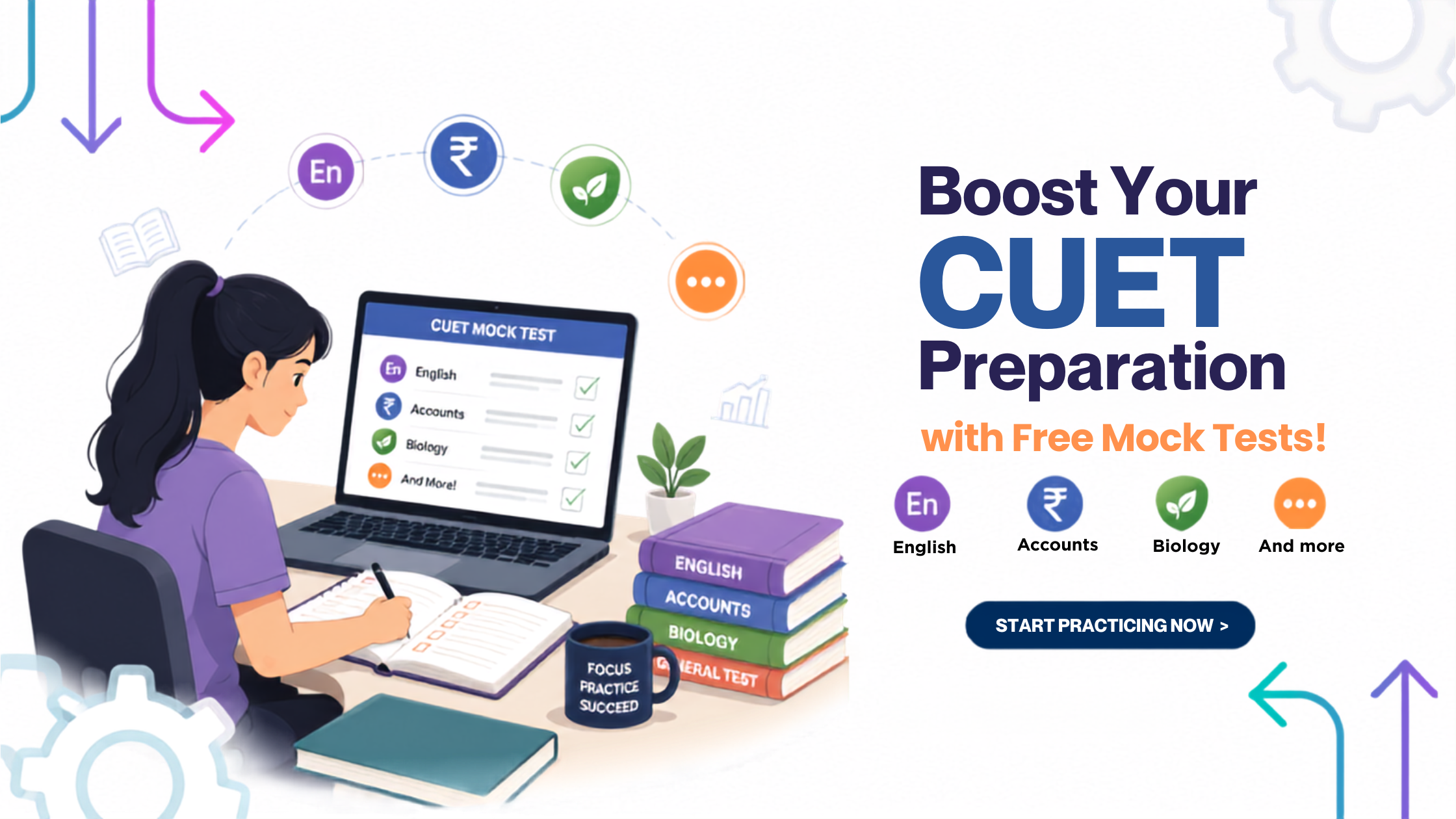 Students practicing CUET English mock tests online with reading comprehension, grammar, vocabulary, MCQs, and exam preparation strategies.