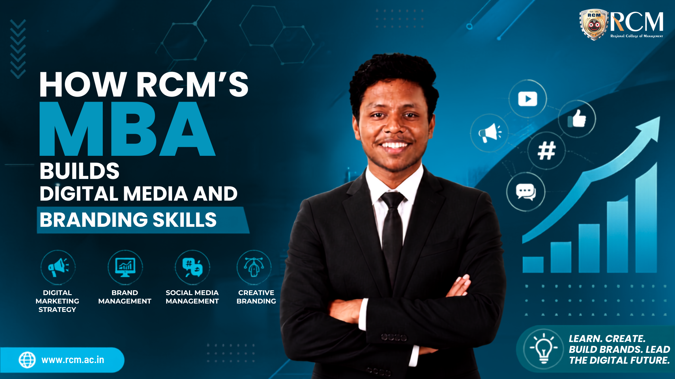 RCM MBA students developing digital media and branding skills through marketing, social media, analytics, AI, creativity, and projects.