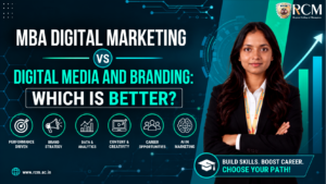 MBA Digital Marketing vs Digital Media and Branding comparison showing career skills, analytics, branding, and opportunities