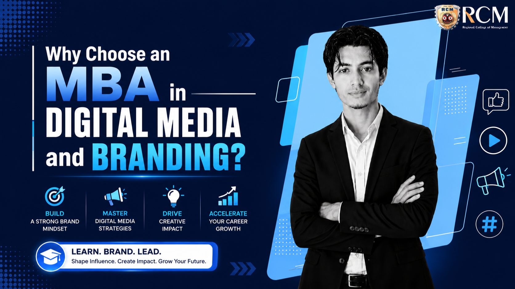 Student exploring MBA in Digital Media and Branding with AI, marketing, branding, analytics, and career opportunities.