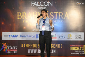 Students performing solo songs during Voice Voyage Brahmastra 2026 annual college cultural festival at RCM